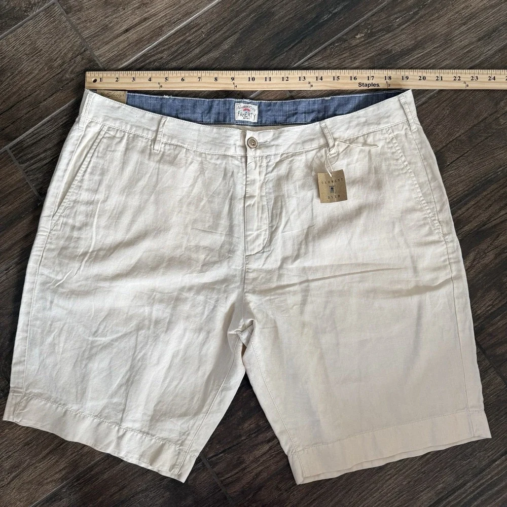 Faherty Linen Shorts Men 38 Tan Summer Lightweight 10